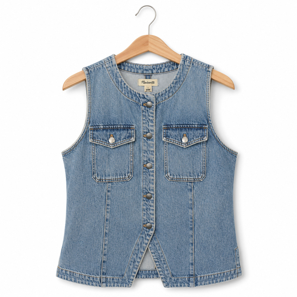 Madewell Denim Button-Front Vest Cotton
